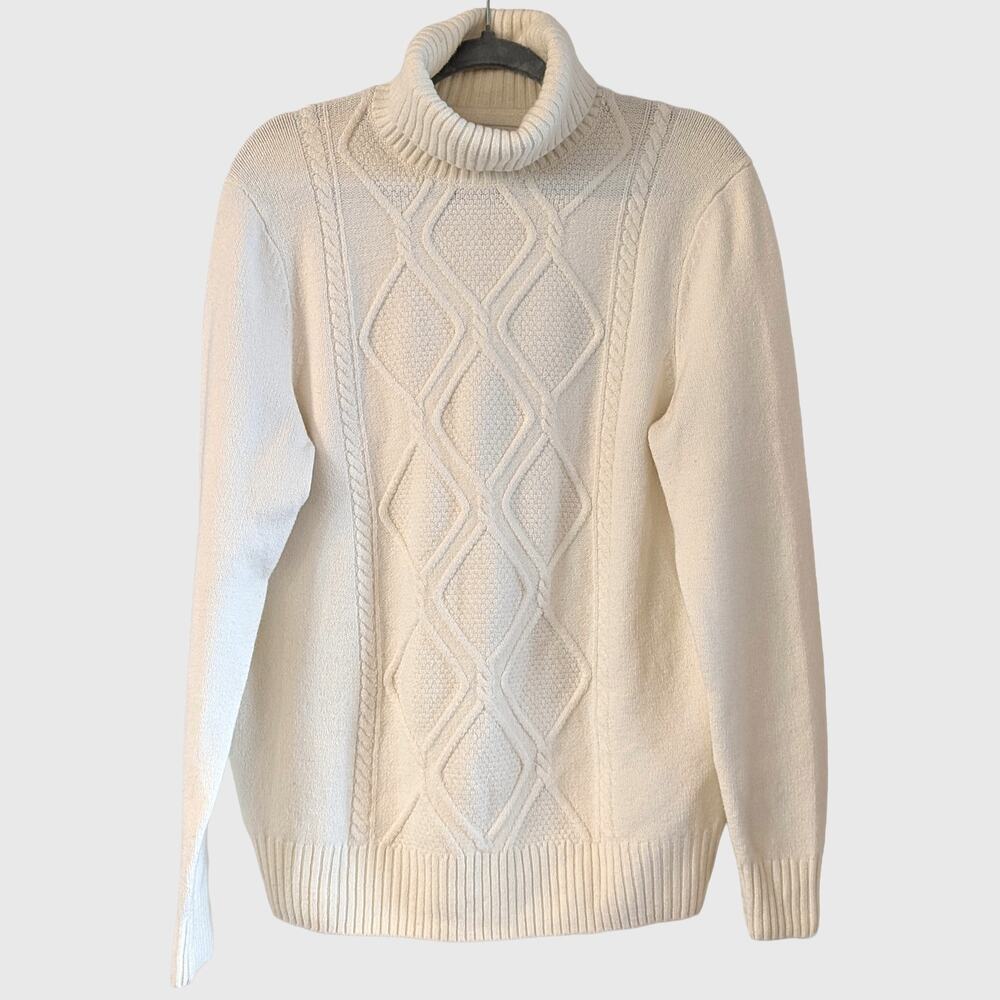 Joseph Abboud Men's M Cream Cable Knit Turtleneck Sweater Cotton Blend